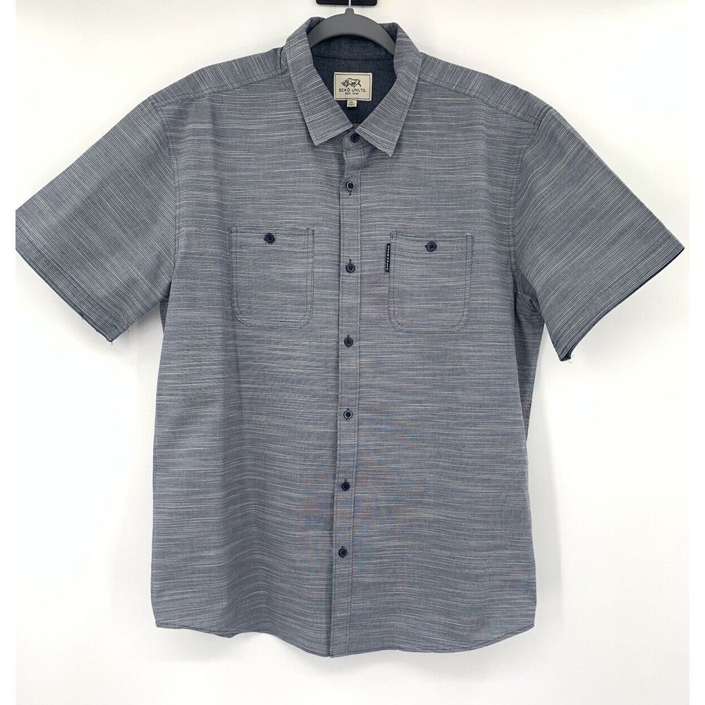 ECKO UNLTD. Gray Blue Fine Stripes Short Sleeve Men's Casual Shirt Size XL - Picture 7 of 8